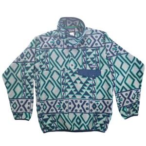 Patagonia Synchilla Snap-T Fleece Montana Siete Green Geometric Print Mens XS